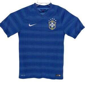 Nike Brazil 2014-2015 WC Away Blue Football Shirt Soccer Jersey Dri Fit Sz Small